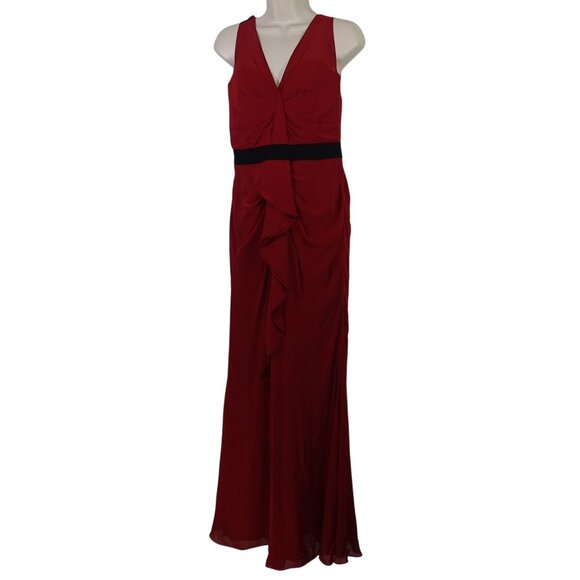 Watters and Watters Red Sleeveless Formal Gown Ruffle Women Size 10 Floor Length - Picture 1 of 12